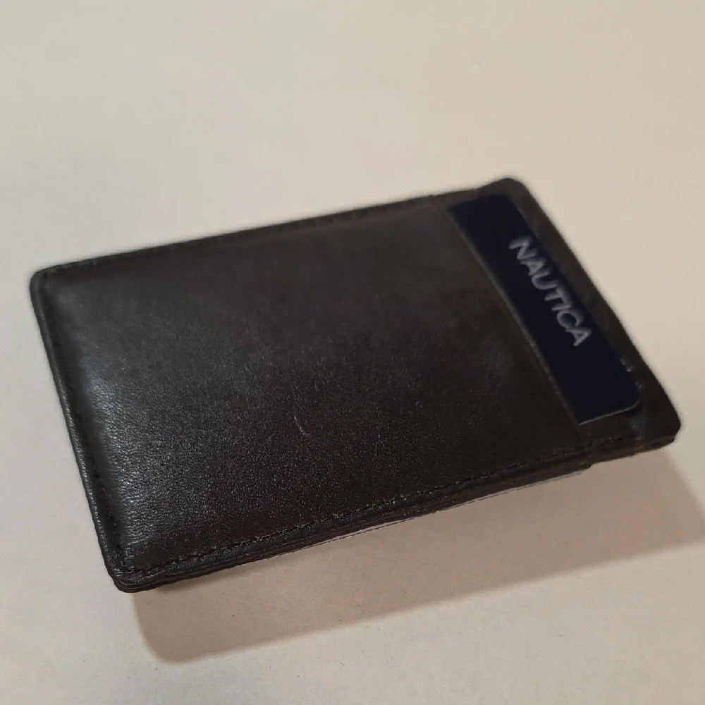 NAUTICA - Brown Card & Money Clip Holder - Wooden Box - New